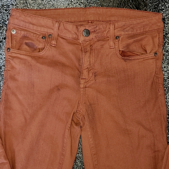 Helmut Lang rust orange/red jeans w/burnt splatter detail - Picture 3 of 11